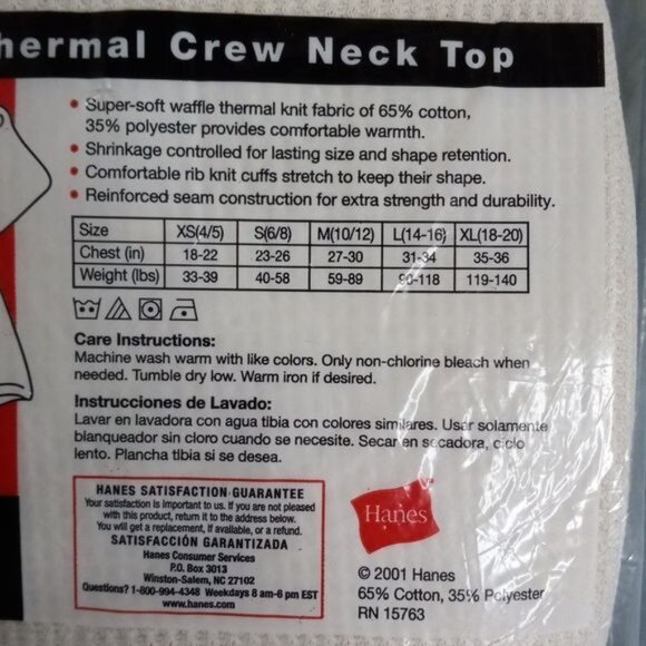 Hanes XS 4/5 Boys Thermal Underwear Crew Neck Top Shirt 2 Packs (1 is open) NEW - Picture 5 of 5
